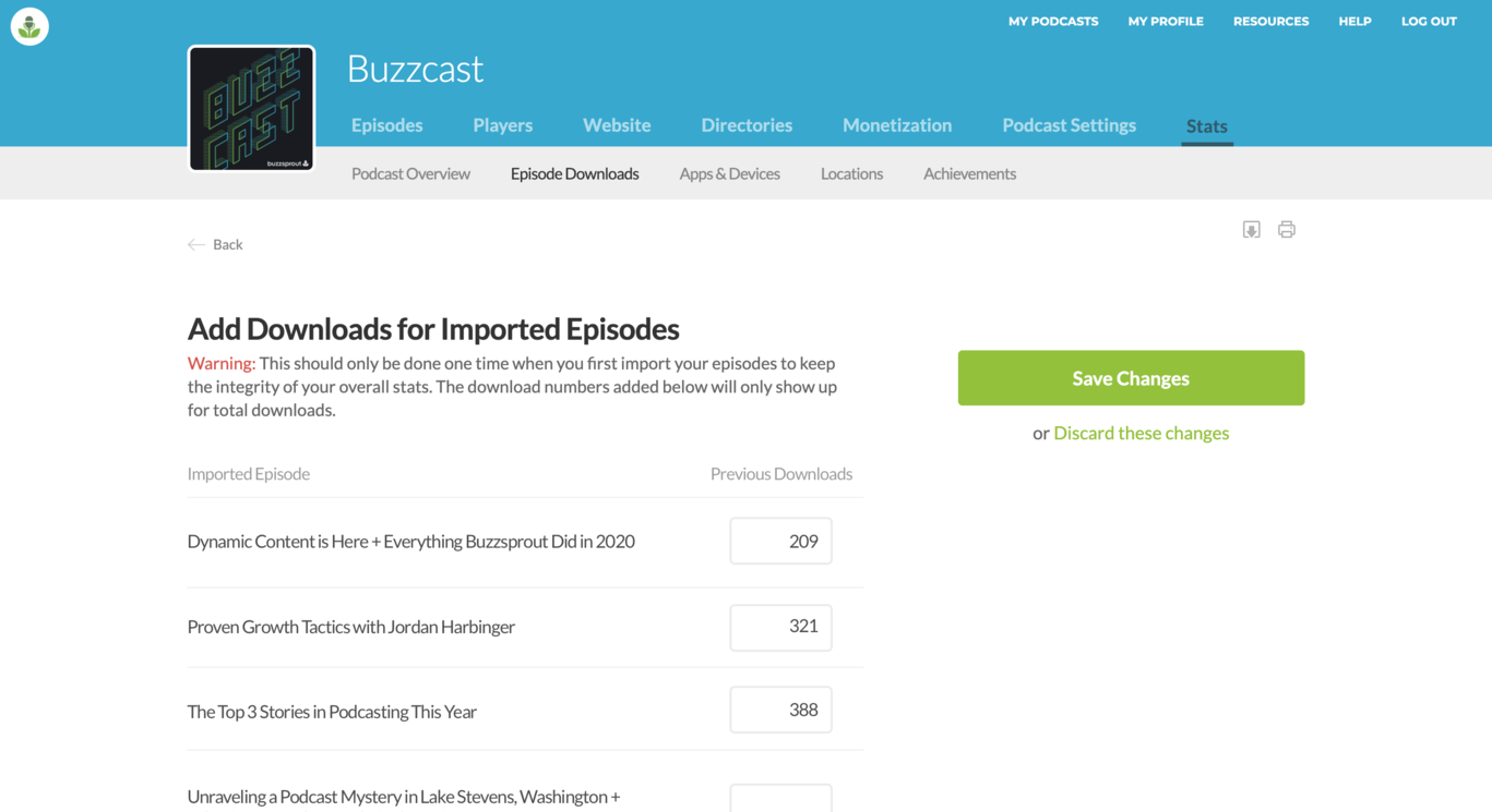 Import stats into Buzzsprout