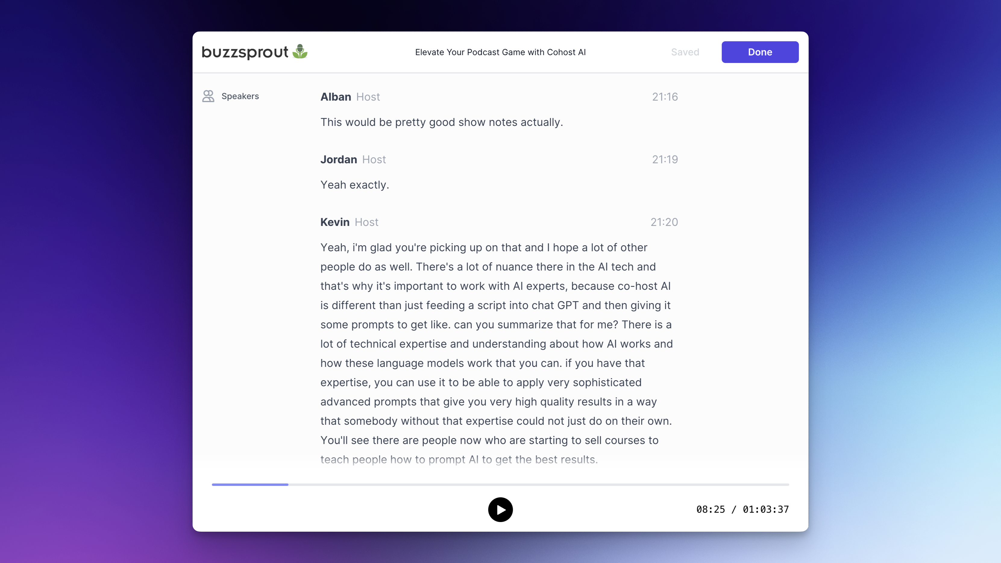 Improved transcript editor for Buzzsprout
