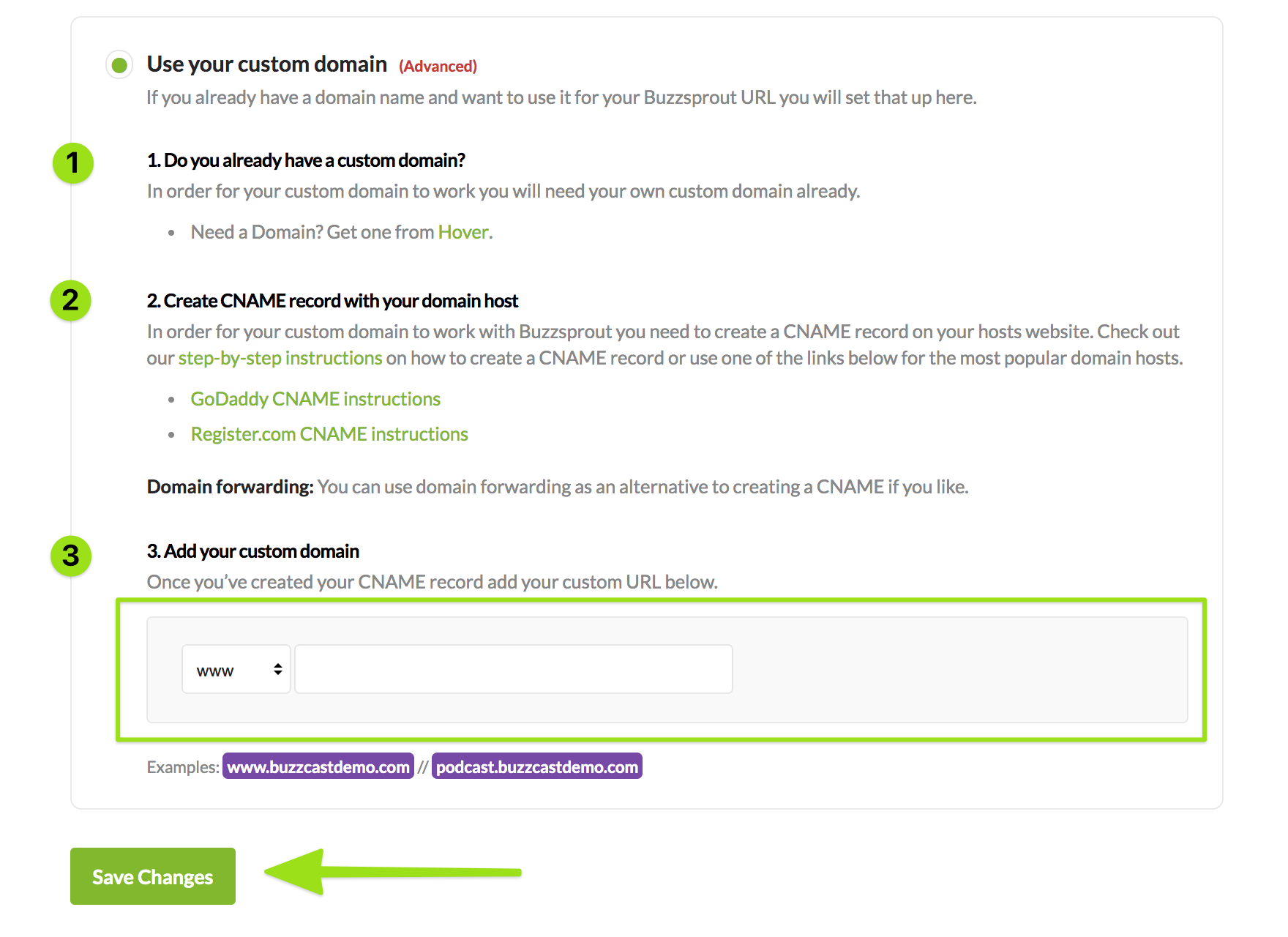 Screenshot of custom domains page