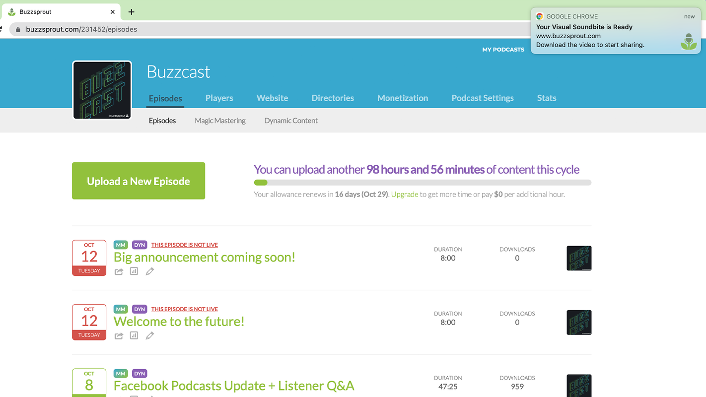 Web notifcations in Buzzsprout